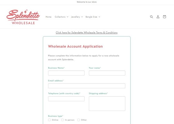 Splendette Wholesale Shopify website